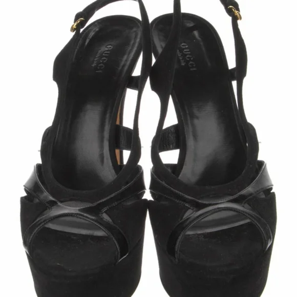 Gucci Vintage Patent Criss Cross Stiletto - slingback platform pumps Sz 40 HP🎊 - Picture 3 of 5